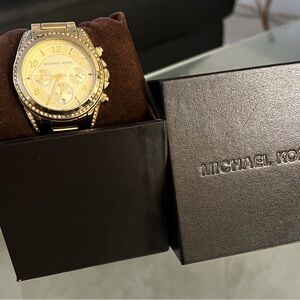 Michael Kors Gold-Tone Crystal Accent Chronograph Watch